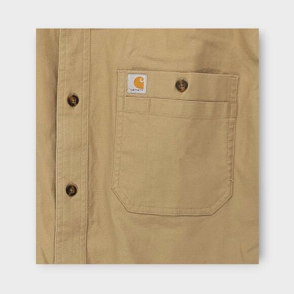 Mens Carhartt Khaki Tan Heavy Short Sleeve Button Down Work Shirt Size XL - Picture 4 of 6